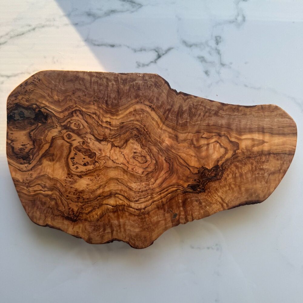 Hand Carved Solid Olive Wood Serving Board with Natural Grain